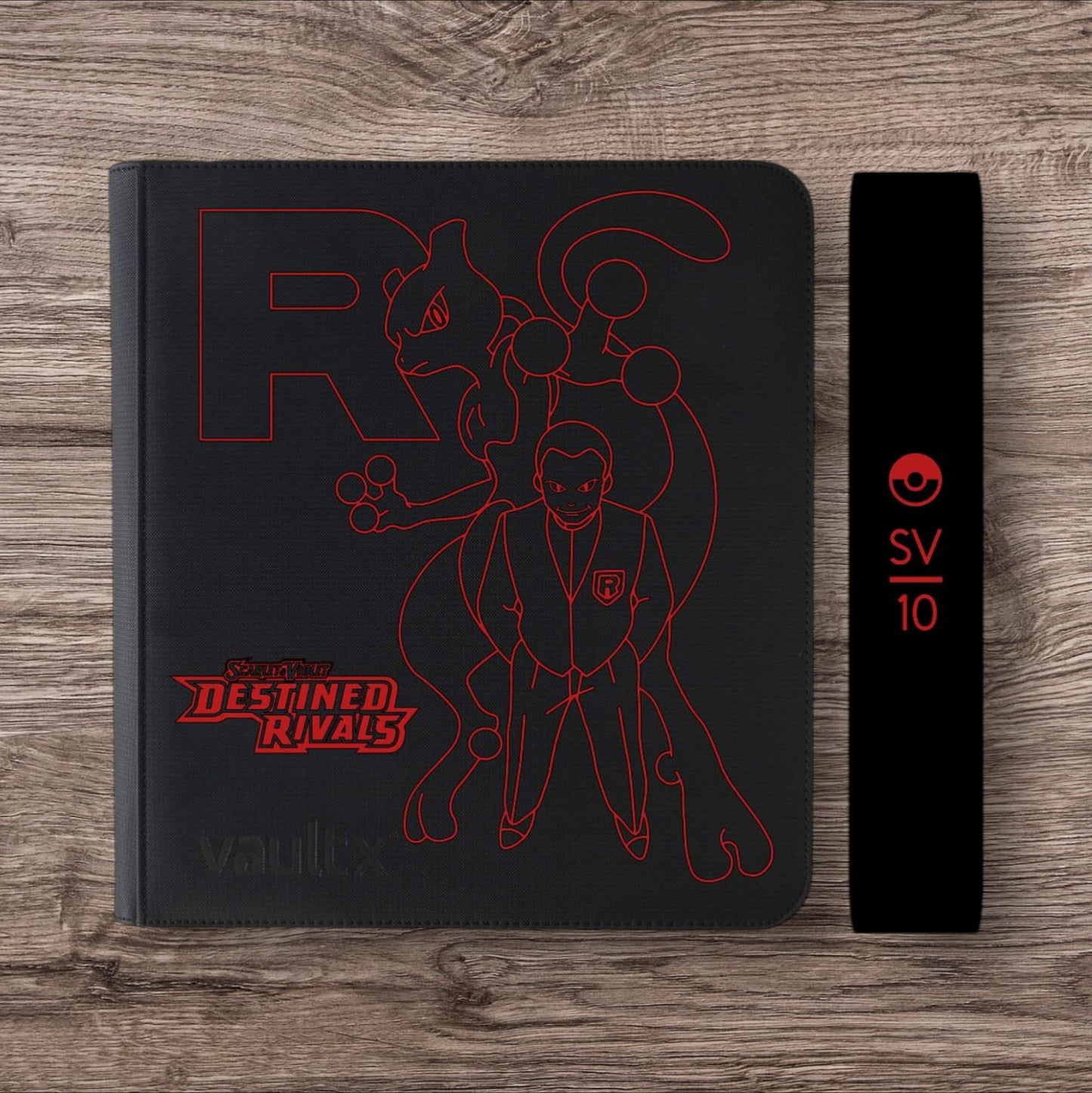 Custom Made Vault X 12 Pocket Black Zip Binder / Folder for TCG collection – Destined Rivals Mewtwo & Giovanni Edition
