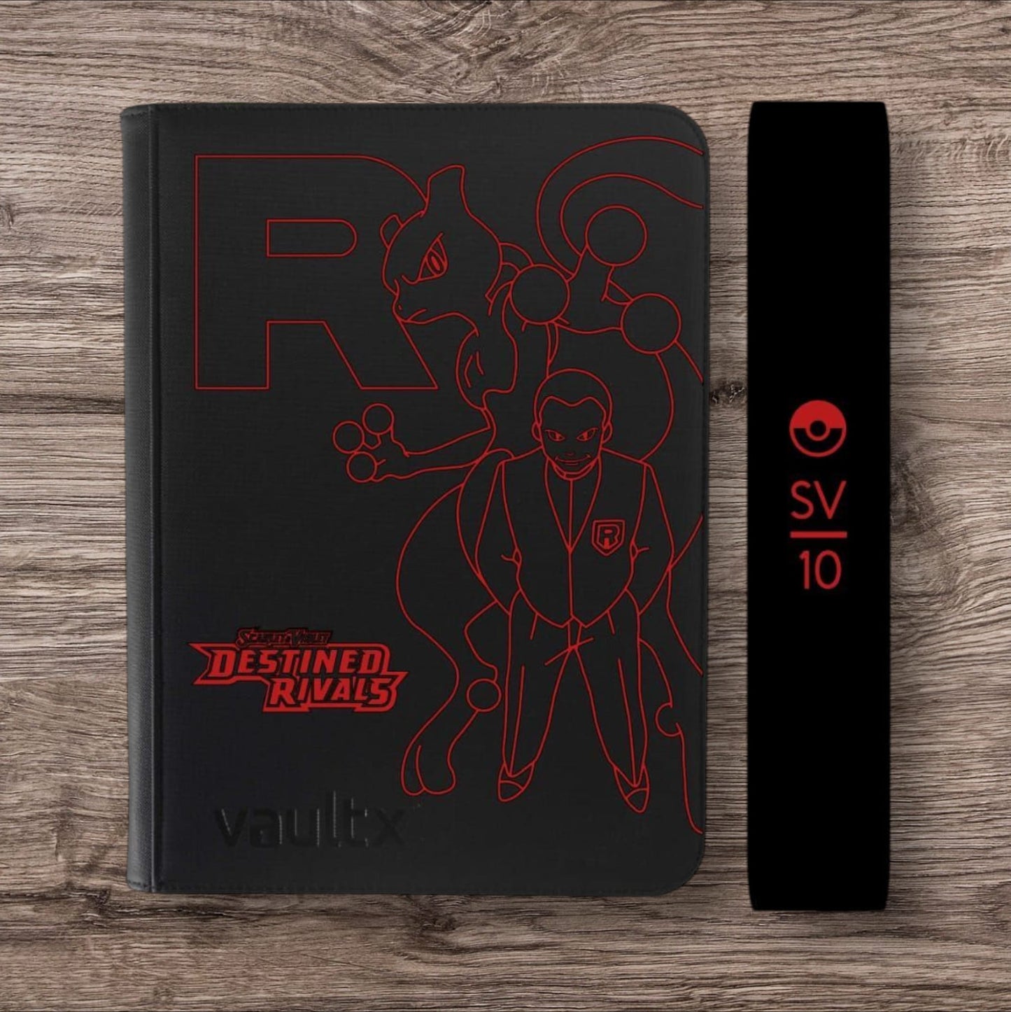 Custom Made Vault X 9 Pocket Black Zip Binder / Folder for TCG collection – Destined Rivals Mewtwo & Giovanni Edition