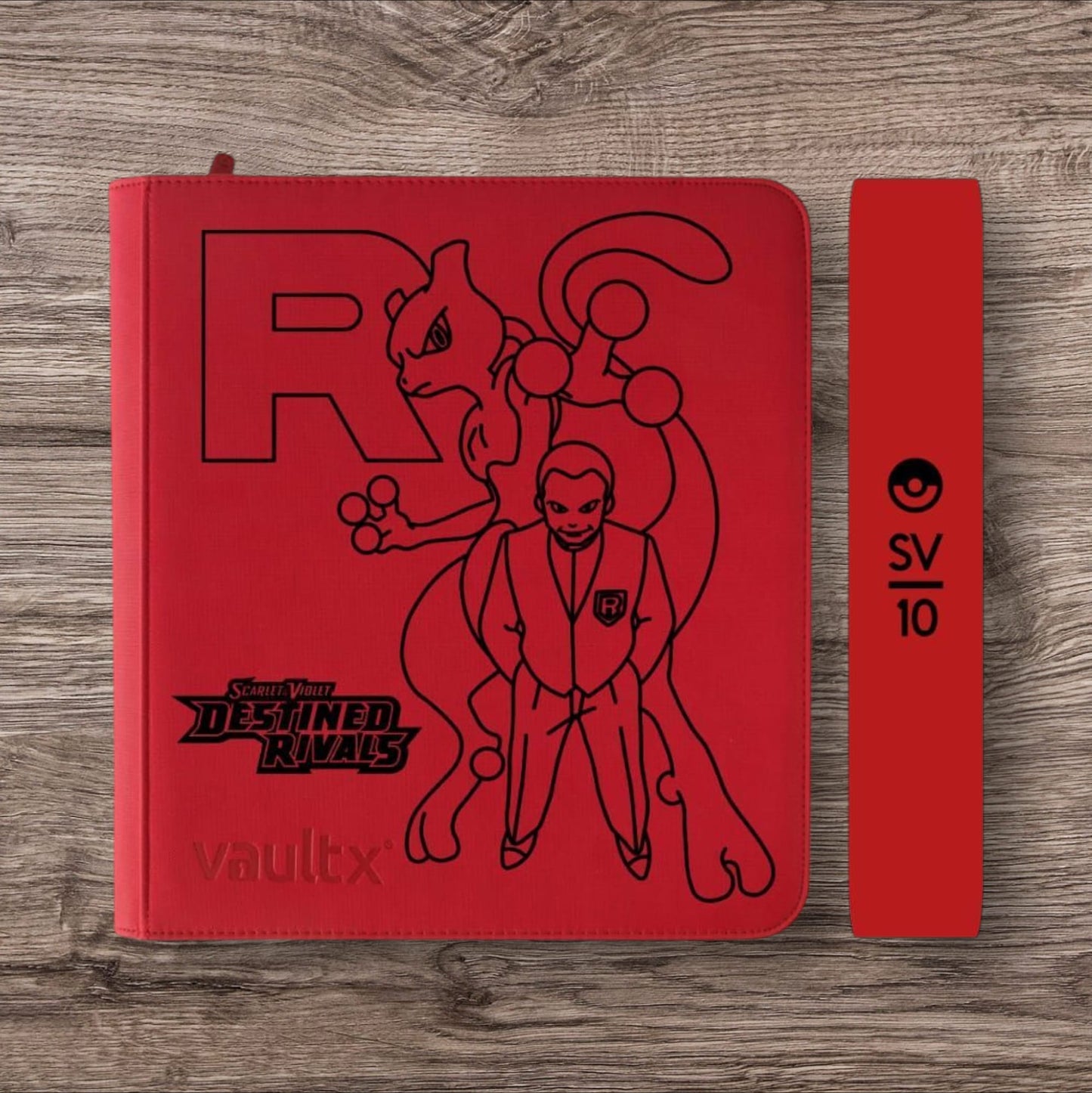 Custom Made Vault X 12 Pocket Red Zip Binder / Folder for TCG collection – Destined Rivals Mewtwo & Giovanni Edition