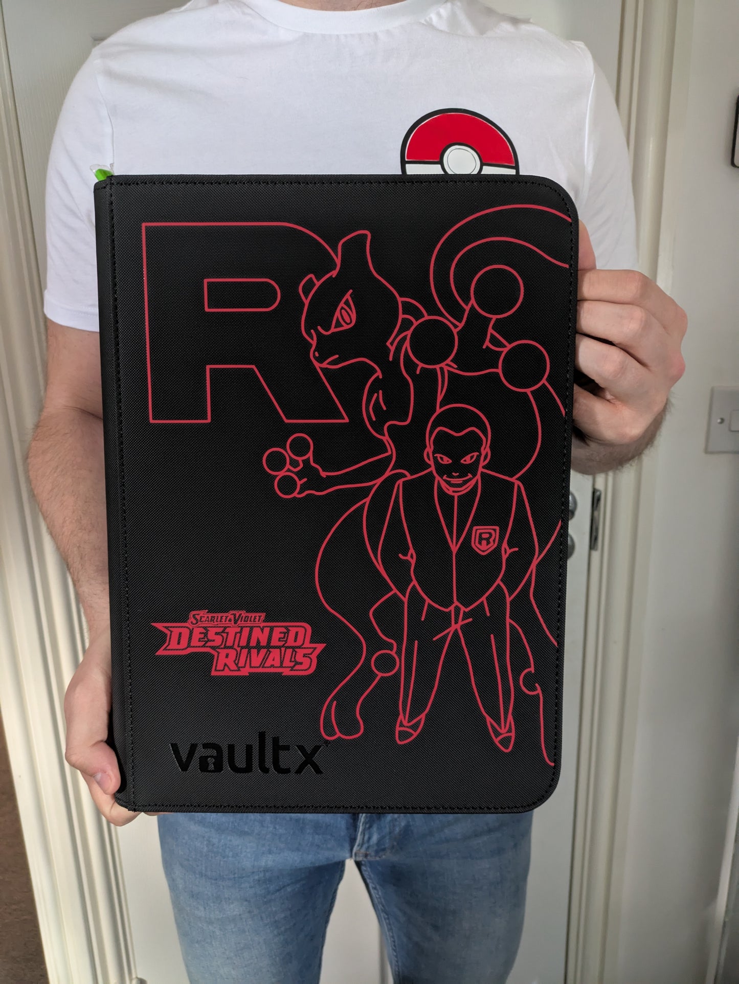 Custom Made Vault X 9 Pocket Black Zip Binder / Folder for TCG collection – Destined Rivals Mewtwo & Giovanni Edition