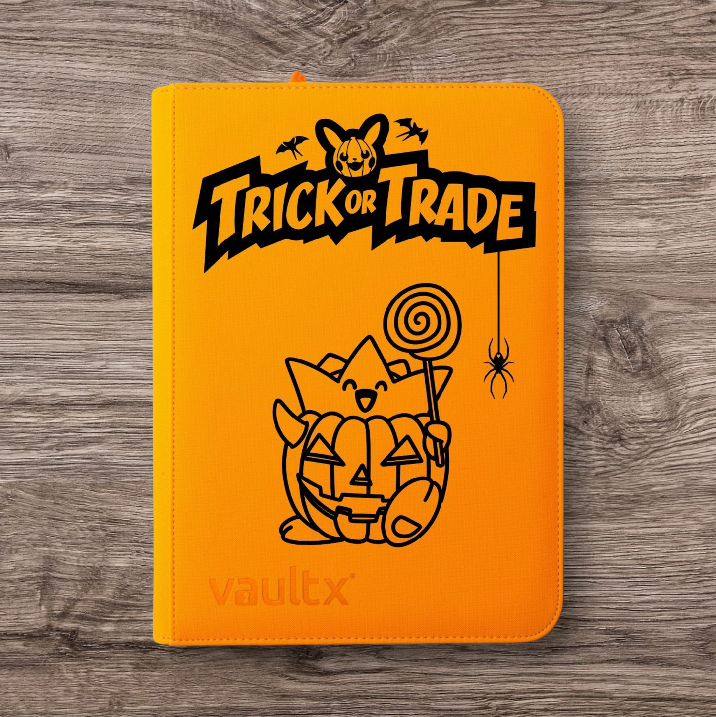 Custom Made Vault X 4 Pocket Neon Orange Zip Binder / Folder for TCG collection – Trick or Trade Halloween Togepi Edition