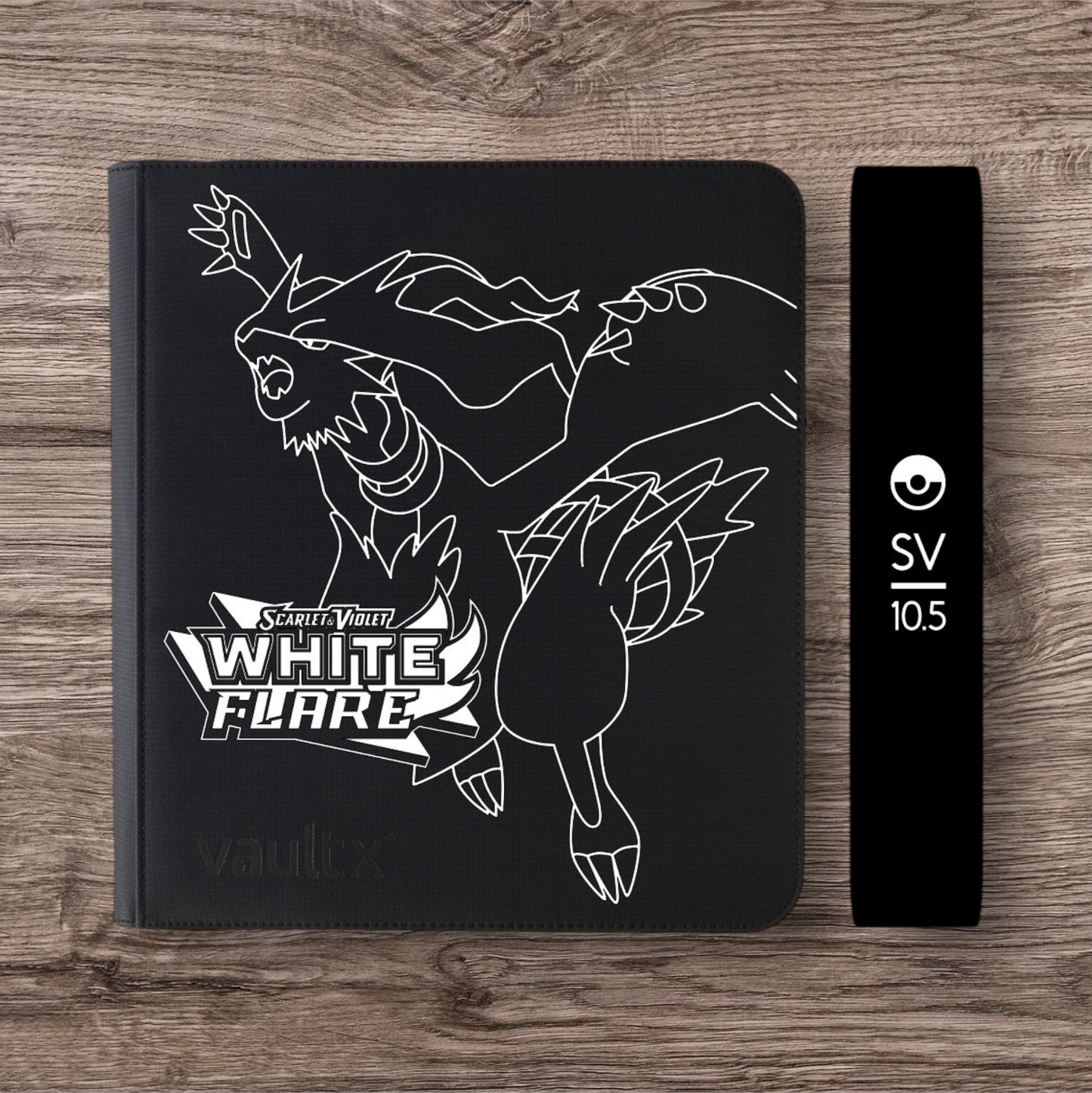 Custom Made Vault X 12 Pocket Black Zip Binder / Folder for TCG collection – White Flare Reshiram Edition