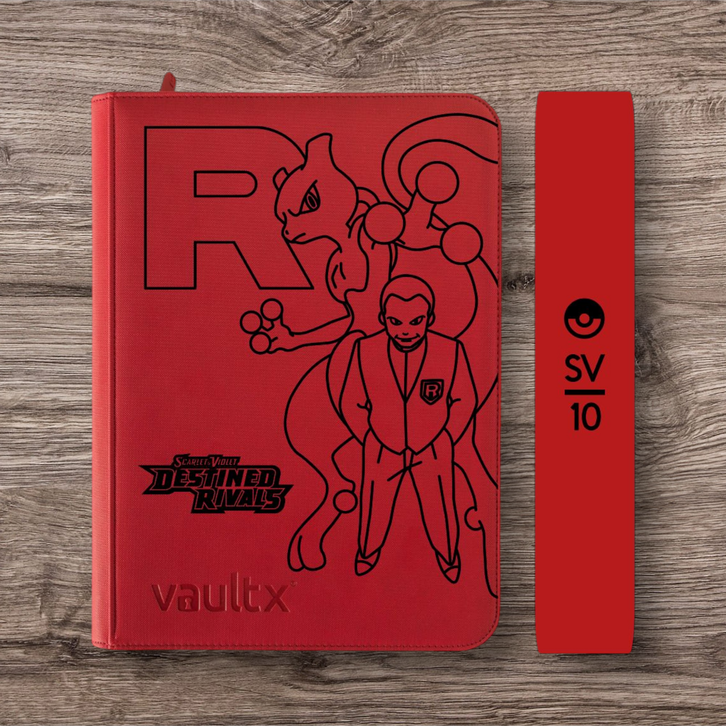 Custom Made Vault X 9 Pocket Red Zip Binder / Folder for TCG collection – Destined Rivals Mewtwo & Giovanni Edition