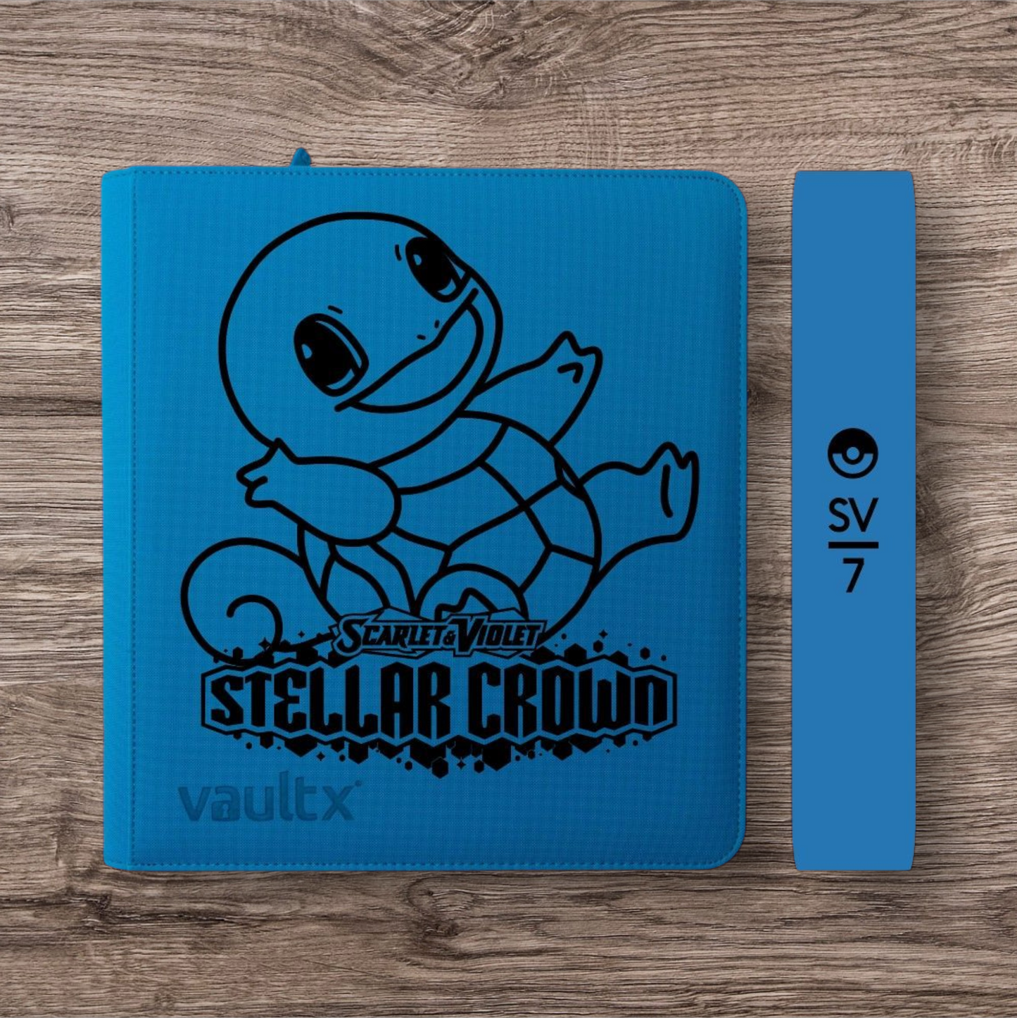 Custom Made Vault X 12 Pocket Neon Blue Zip Binder / Folder for TCG collection – Stellar Crown Squirtle Edition