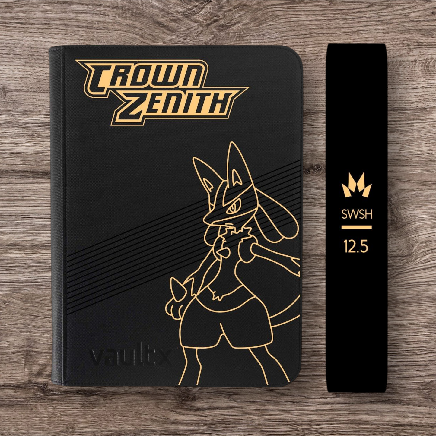 Custom Made Vault X 9 Pocket Black Zip Binder / Folder for TCG collection – Crown Zenith Lucario Edition