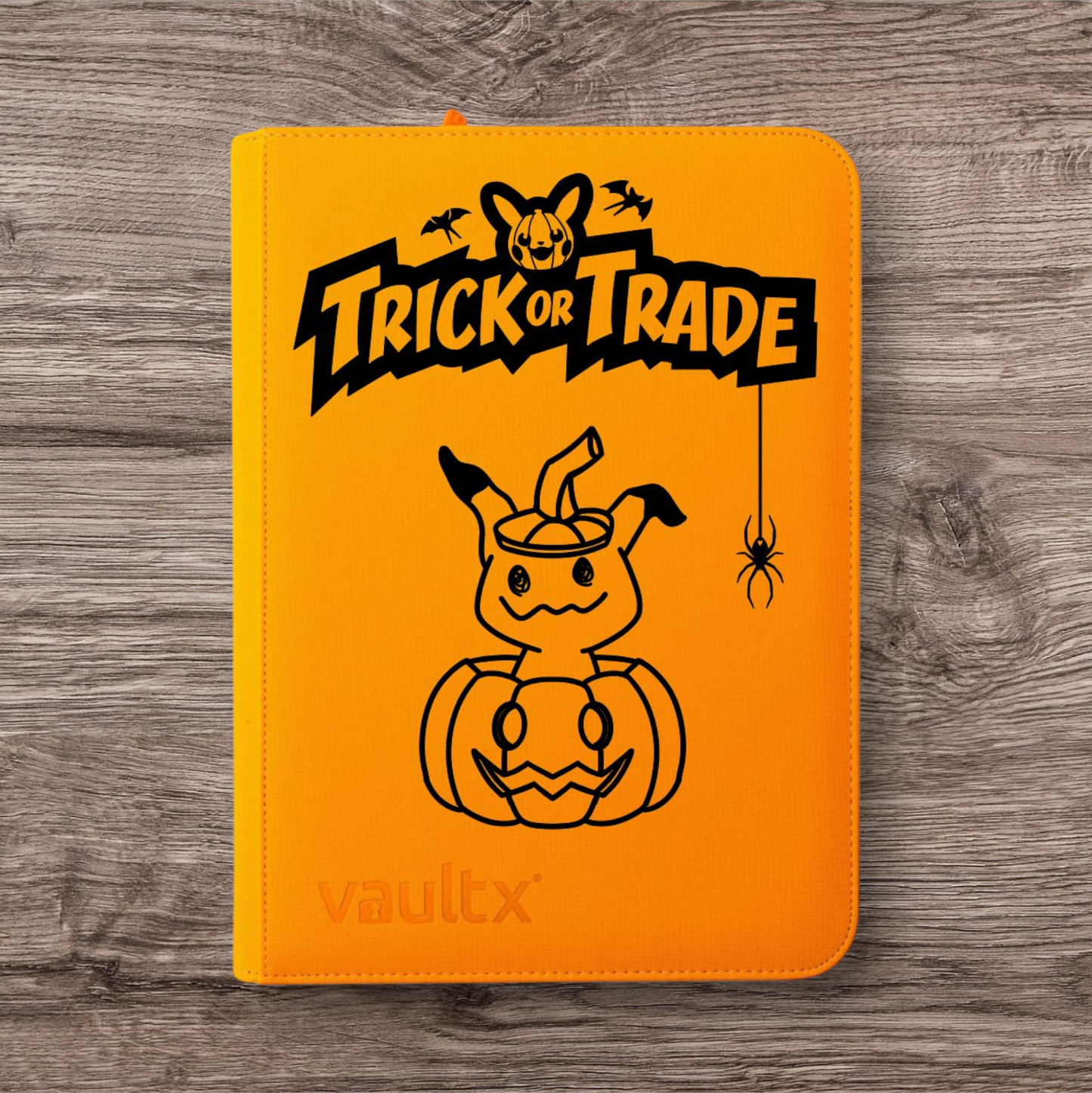 Custom Made Vault X 9 Pocket Neon Orange Zip Binder / Folder for TCG collection – Trick or Trade Halloween Mimikyu Edition