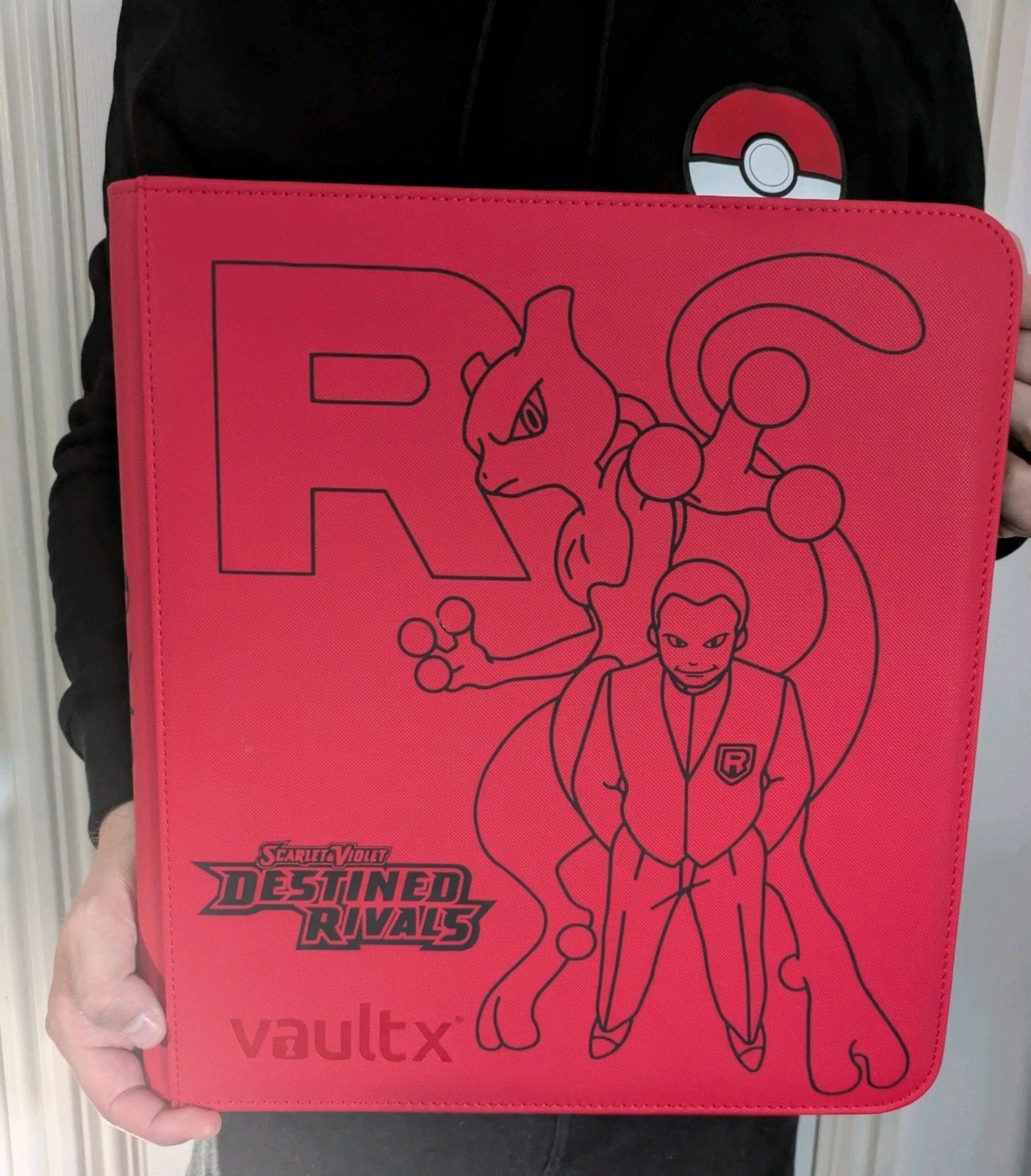 Custom Made Vault X 12 Pocket Red Zip Binder / Folder for TCG collection – Destined Rivals Mewtwo & Giovanni Edition