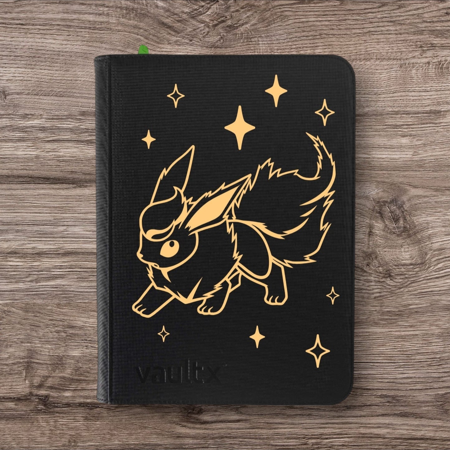 Custom Made Vault X 4 Pocket Black Zip Binder / Folder for TCG collection – Flareon Gold Edition