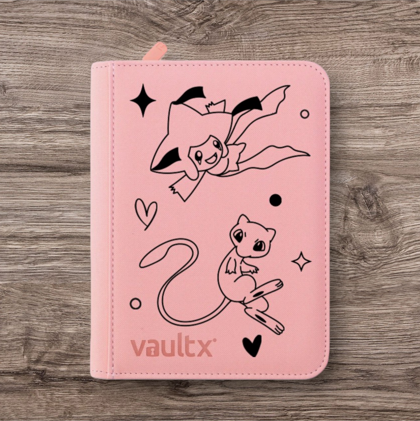 Custom Made Vault X 4 Pocket Pink Zip Binder / Folder for TCG collection – Jirachi & Mew