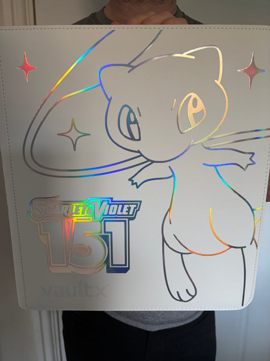 Custom Made Vault X 12 Pocket White & Holographic Edition Zip Binder / Folder for TCG collection – 151 Mew Edition