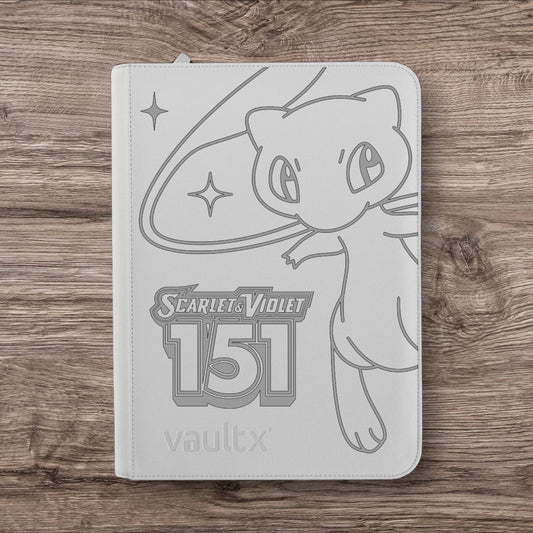 Custom Made Vault X 9 Pocket White & Holographic Edition Zip Binder / Folder for TCG collection – 151 Mew Edition
