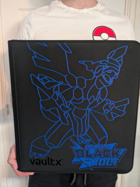 Custom Made Vault X 12 Pocket Black Zip Binder / Folder for TCG collection – Black Bolt Zekrom Edition