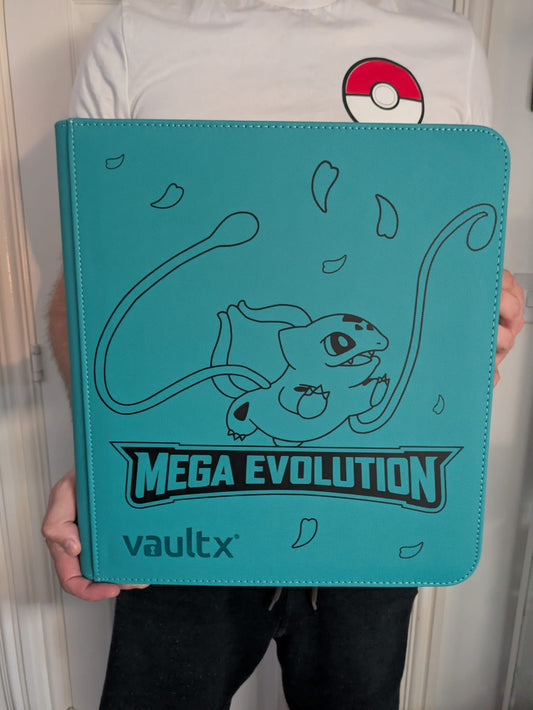 Custom Made Vault X 12 Pocket Ocean Blue Zip Binder / Folder for TCG collection – Mega Evolution Base Bulbasaur Edition