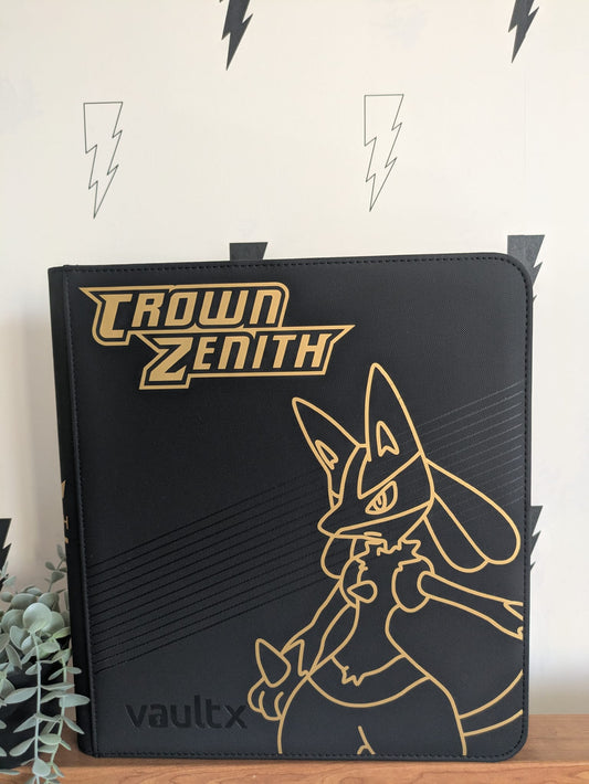 Custom Made Vault X 12 Pocket Black Zip Binder / Folder for TCG collection – Crown Zenith Lucario Edition