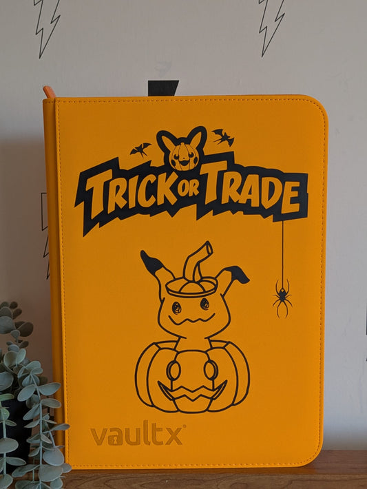 Custom Made Vault X 9 Pocket Neon Orange Zip Binder / Folder for TCG collection – Trick or Trade Halloween Mimikyu Edition