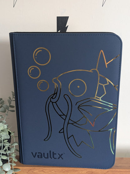 Custom Made Vault X 9 Pocket Blue Zip Binder / Folder for TCG collection – Metalic Gold Magikarp