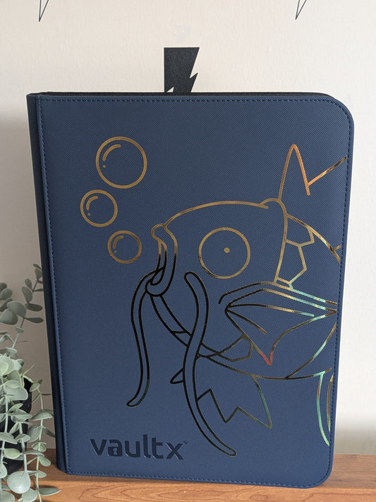 Custom Made Vault X 9 Pocket Blue Zip Binder / Folder for TCG collection – Metalic Gold Magikarp