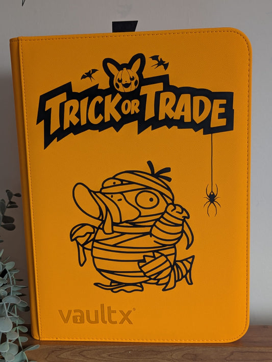 Custom Made Vault X 9 Pocket Neon Orange Zip Binder / Folder for TCG collection – Trick or Trade Halloween Psyduck Edition