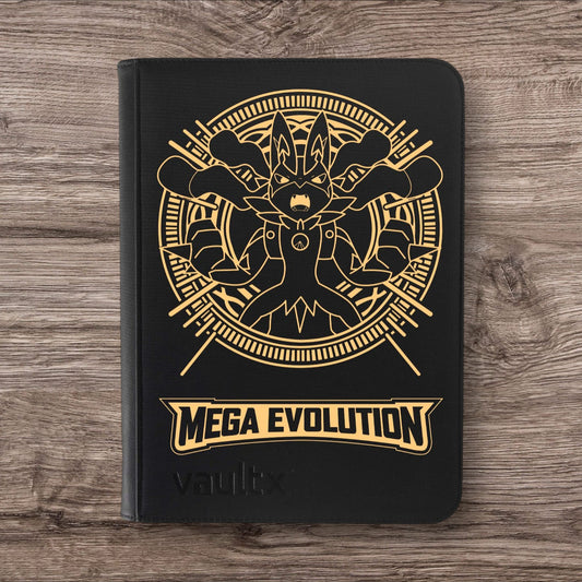 Custom Made Vault X 9 Pocket Black Zip Binder / Folder for TCG collection – Mega Evolution Base Lucario Edition