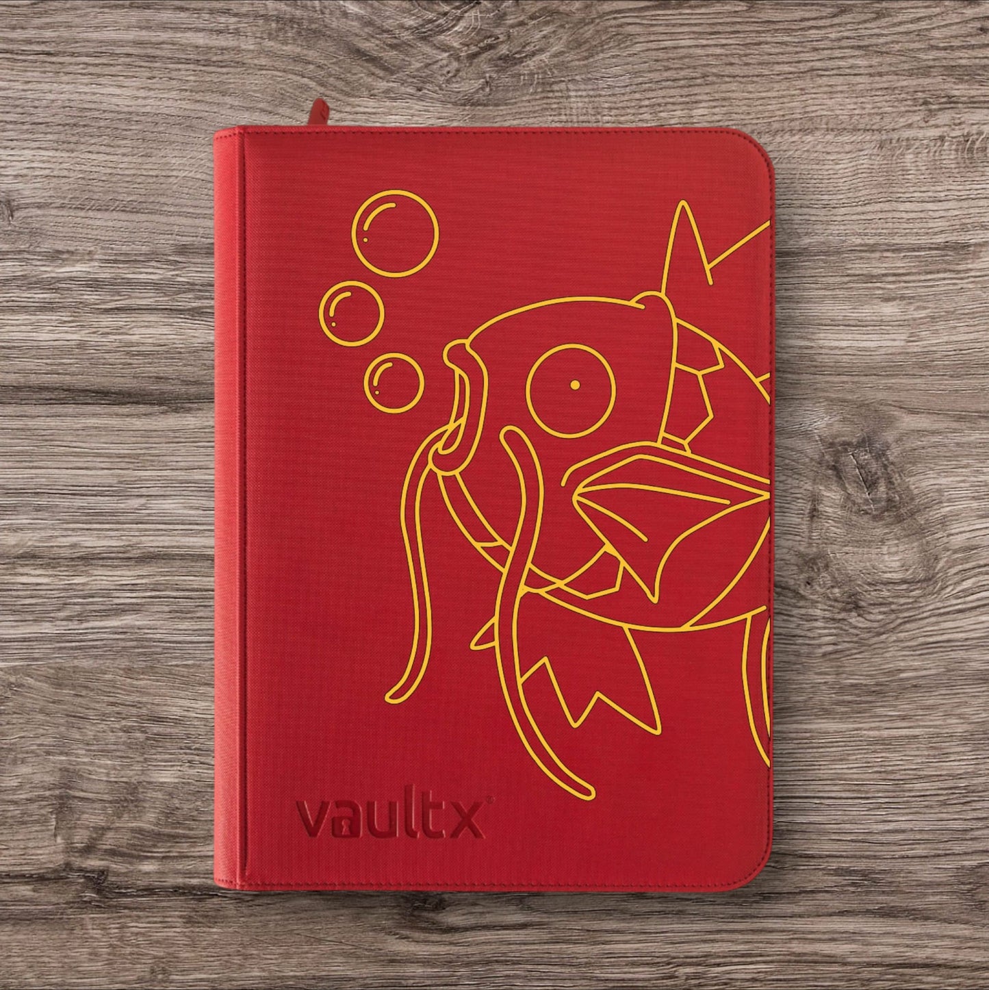 Custom Made Vault X 4 Pocket Red Zip Binder / Folder for TCG collection – Metalic Gold Magikarp