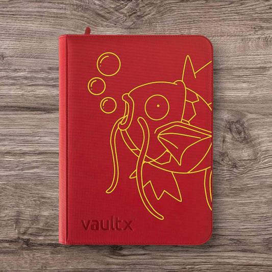 Custom Made Vault X 4 Pocket Red Zip Binder / Folder for TCG collection – Metalic Gold Magikarp
