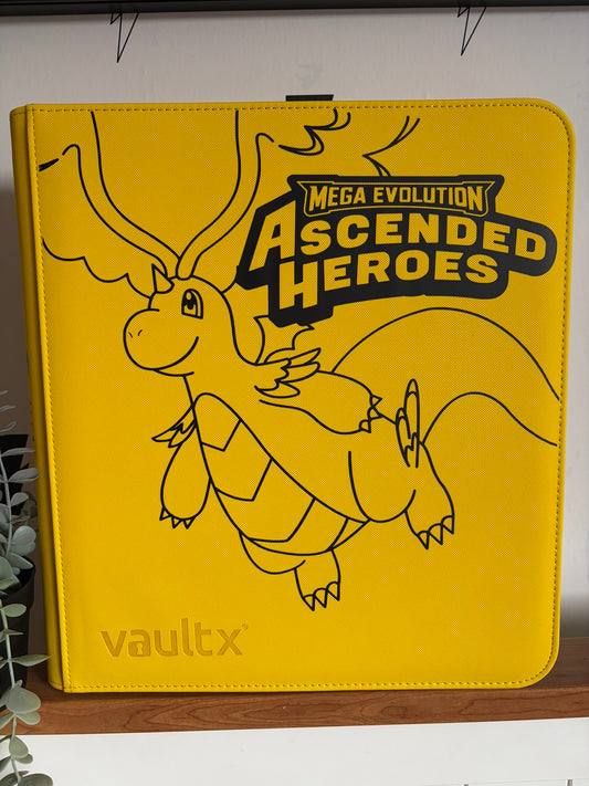 Custom Made Vault X 12 Pocket XL Yellow Zip Binder / Folder for TCG collection – Ascended Heroes Mega Dragonite Edition