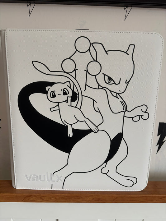 Custom Made Vault X 12 Pocket White Edition Zip Binder / Folder for TCG collection - Mewtwo & Mew