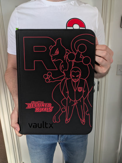 Custom Made Vault X 9 Pocket Black Zip Binder / Folder for TCG collection – Destined Rivals Mewtwo & Giovanni Edition