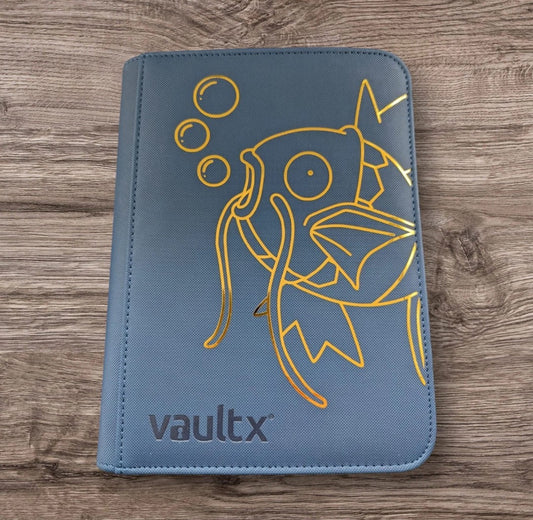 Custom Made Vault X 4 Pocket Blue Zip Binder / Folder for TCG collection – Metalic Gold Magikarp