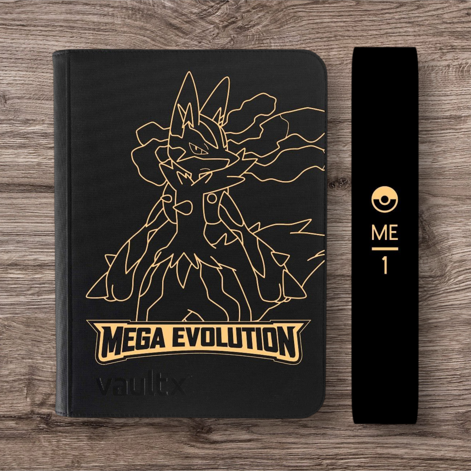 vault x 9 pocket trading card zip binder Custom Made Vault X 9 Pocket Black Zip Binder / Folder for TCG collection – Mega Evolution Base Lucario Edition