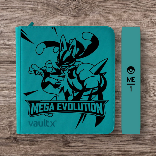 Custom Made Vault X 12 Pocket Ocean Blue Zip Binder / Folder for TCG collection – Mega Evolution Base Lucario Edition