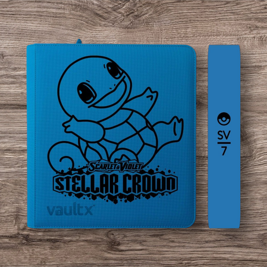 Custom Made Vault X 12 Pocket Neon Blue Zip Binder / Folder for TCG collection – Stellar Crown Squirtle Edition
