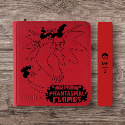 Custom Made Vault X 12 Pocket Red Zip Binder / Folder for TCG collection – Phantasmal Flames Charizard Edition