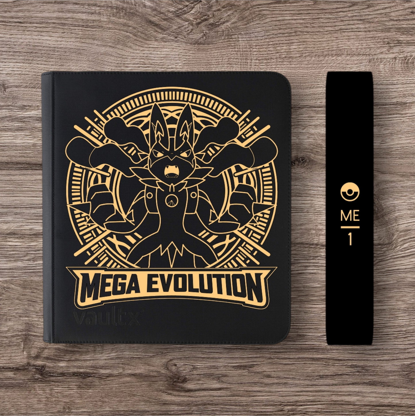 Custom Made Vault X 12 Pocket Black Zip Binder / Folder for TCG collection – Mega Evolution Base Lucario Edition