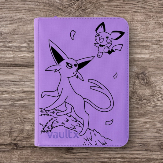 Custom Made Vault X 9 Pocket Purple Zip Binder / Folder for TCG collection – Espeon & Pichu