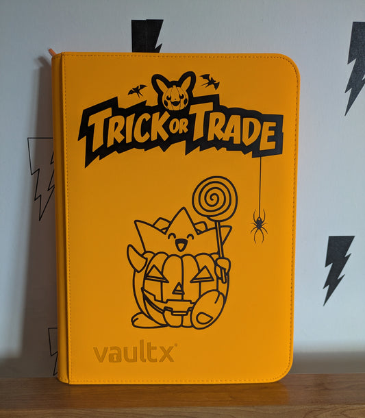 Custom Made Vault X 4 Pocket Neon Orange Zip Binder / Folder for TCG collection – Trick or Trade Halloween Togepi Edition