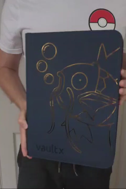 Custom Made Vault X 9 Pocket Blue Zip Binder / Folder for TCG collection – Metalic Gold Magikarp