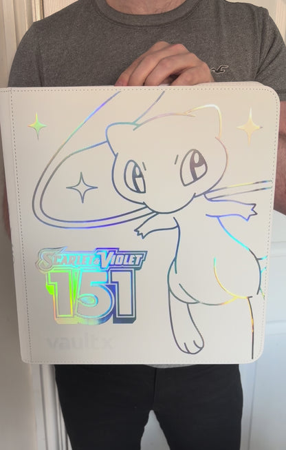 Custom Made Vault X 12 Pocket White & Holographic Edition Zip Binder / Folder for TCG collection – 151 Mew Edition