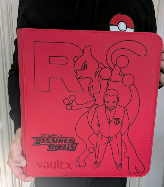 Custom Made Vault X 12 Pocket Red Zip Binder / Folder for TCG collection – Destined Rivals Mewtwo & Giovanni Edition