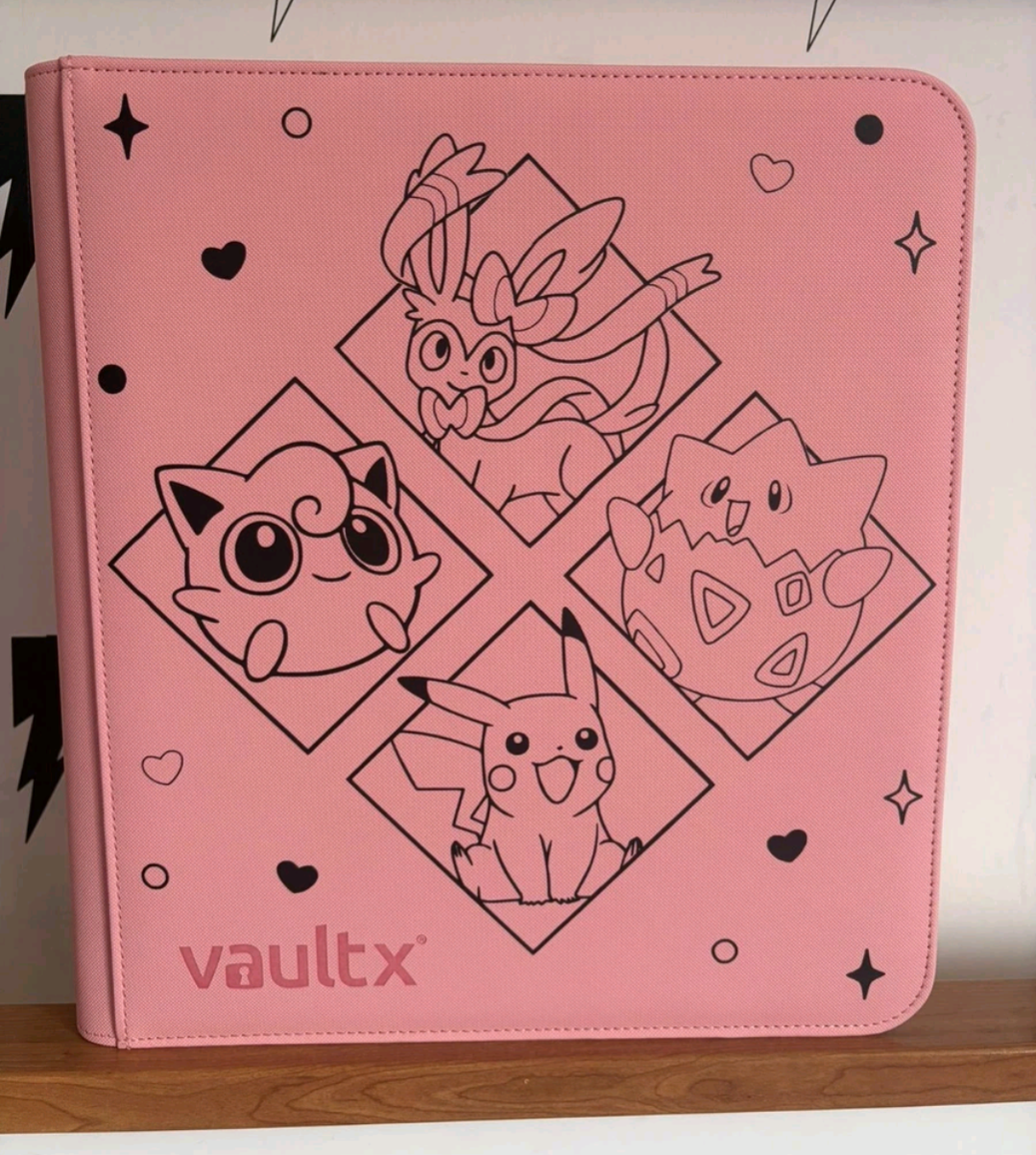 Custom Made Vault X 12 Pocket Pink Zip Binder / Folder for TCG collection – Sylveon, Jigglypuff, Togepi & Pikachu
