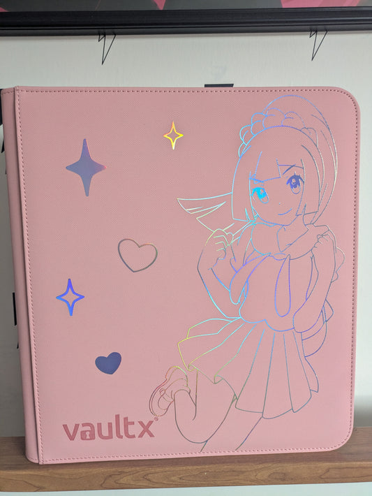 Custom Made Vault X 12 Pocket Pink & Holographic Edition Zip Binder / Folder for TCG collection - Lillie