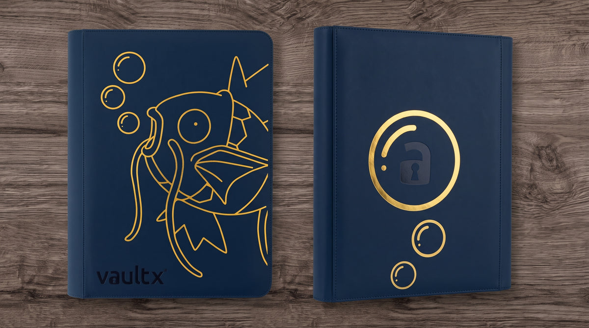 Custom Made Vault X 16 Pocket XXL Royal Blue Zip Binder / Folder for TCG collection – Magikarp Gold Edition