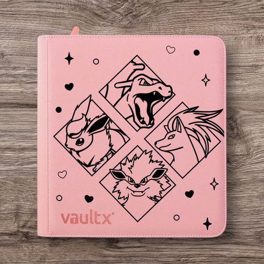 Custom Made Vault X 12 Pocket Pink Zip Binder / Folder for TCG collection - 4 Pokemon
