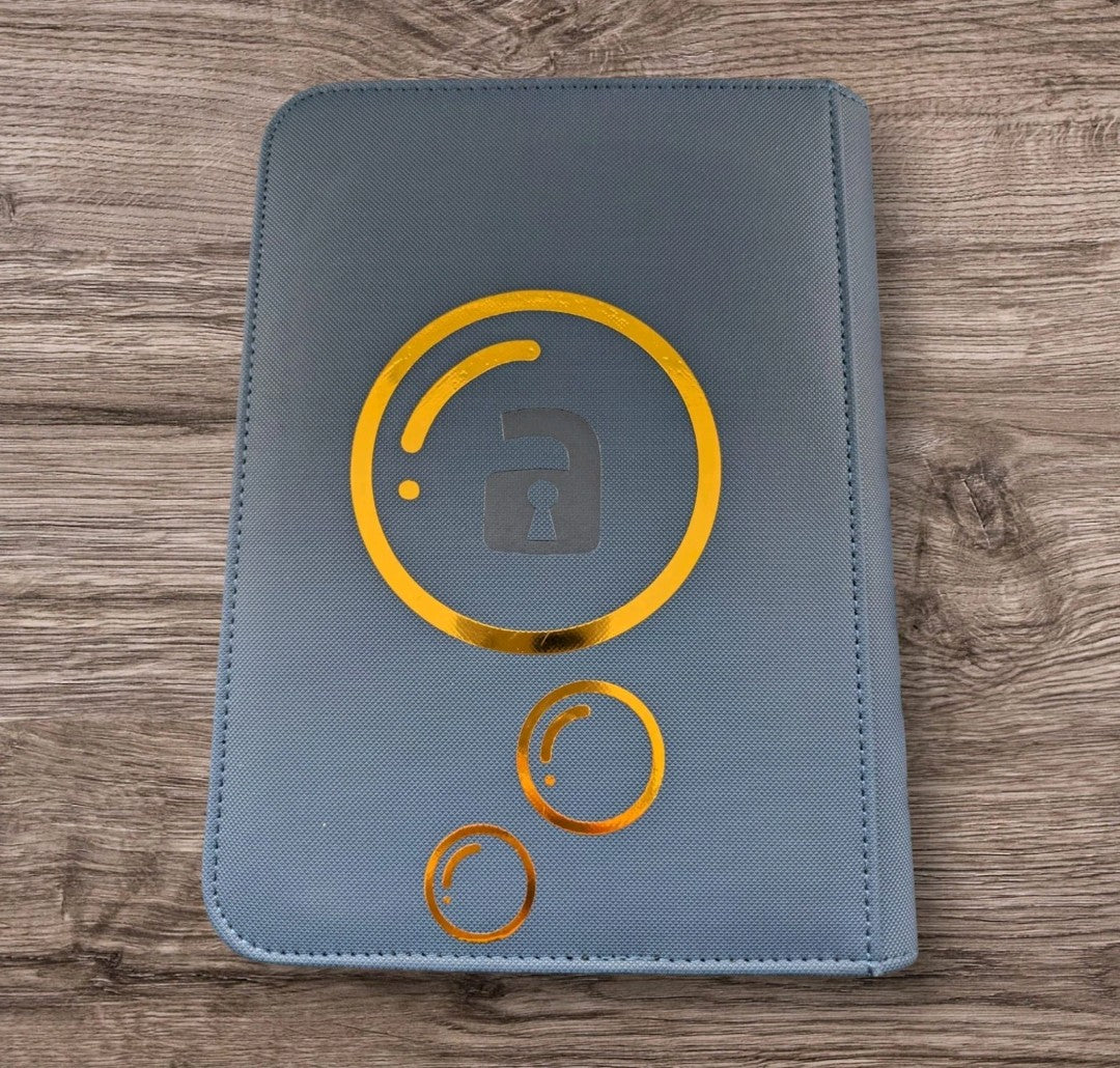 Custom Made Vault X 4 Pocket Blue Zip Binder / Folder for TCG collection – Metallic Gold Magikarp