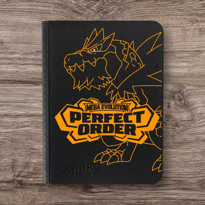 Custom Made Vault X 9 Pocket Black & Orange Edition Zip Binder / Folder for TCG collection – Perfect Order Tyrantrum