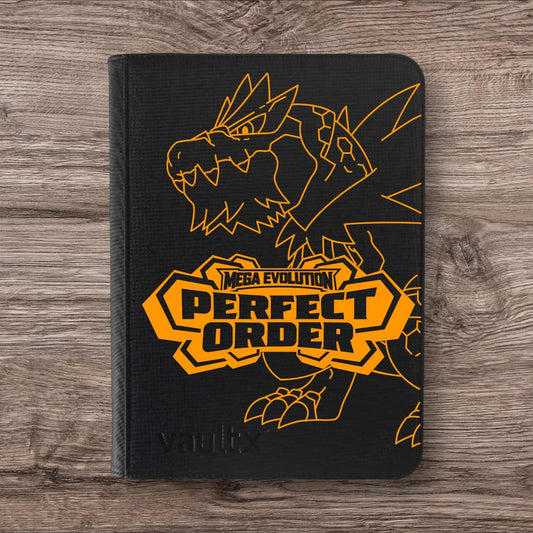 Custom Made Vault X 9 Pocket Black & Orange Edition Zip Binder / Folder for TCG collection – Perfect Order Tyrantrum