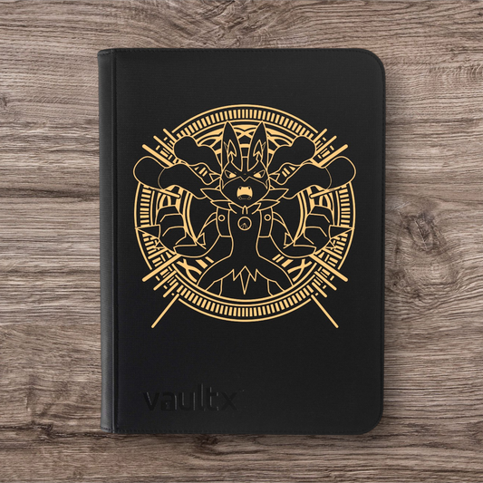 Custom Made Vault X 4 Pocket Black & Gold Edition Zip Binder / Folder for TCG collection – Mega Lucario
