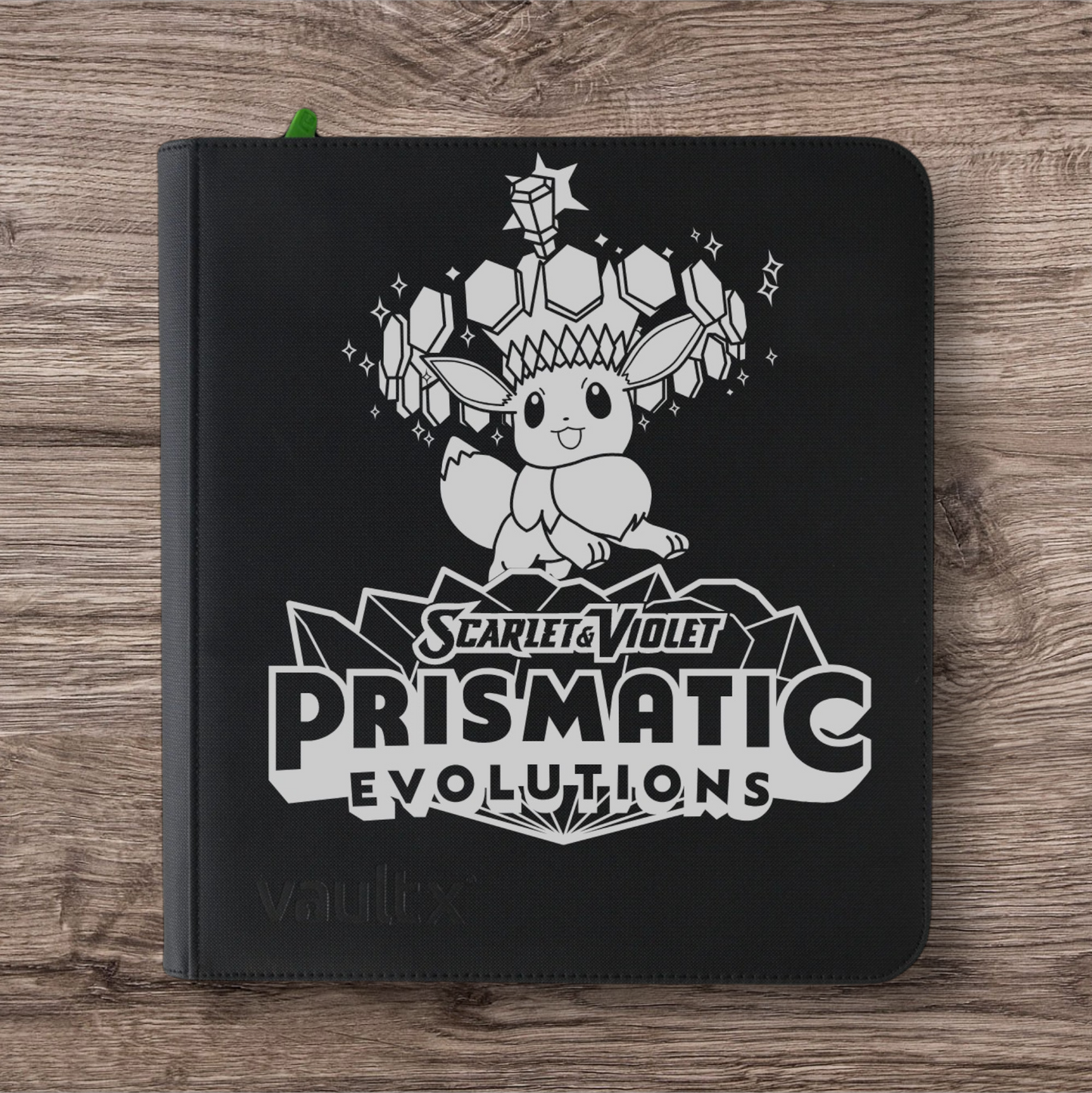 Custom Made Vault X 12 Pocket XL Black & Holographic Edition Zip Binder / Folder for TCG collection – Prismatic Evolution Eevee