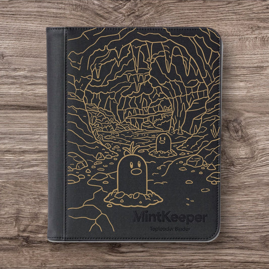 Custom Made MintKeeper 9 Pocket Toploader Black Zip Binder / Folder for TCG collection – Diglett & Aloan Diglett Gold Edition