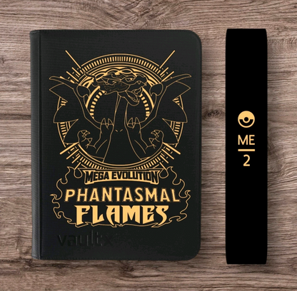 Custom Made Vault X 9 Pocket Black Zip Binder / Folder for TCG collection – Phantasmal Flames Gold Edition